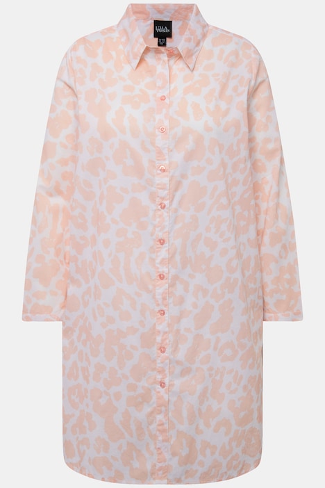 Longbluse, Leomuster, A-Linie, Hemdkragen, Langarm