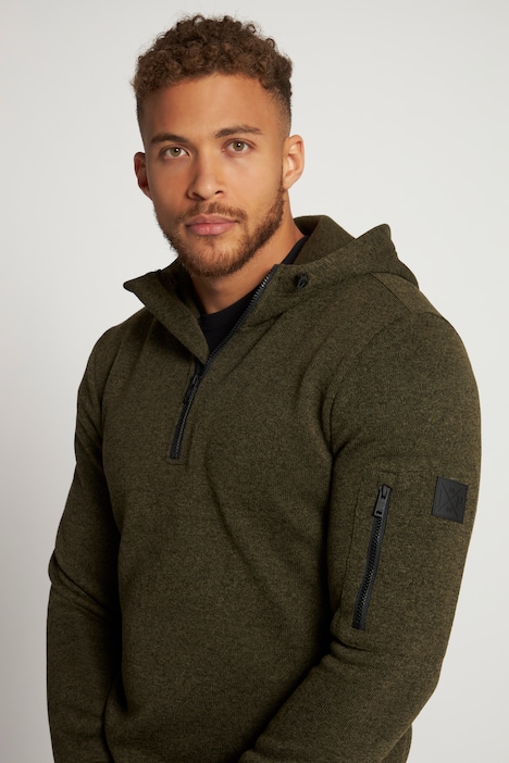 Strickfleece-Hoodie, Kapuze, halber Zipper