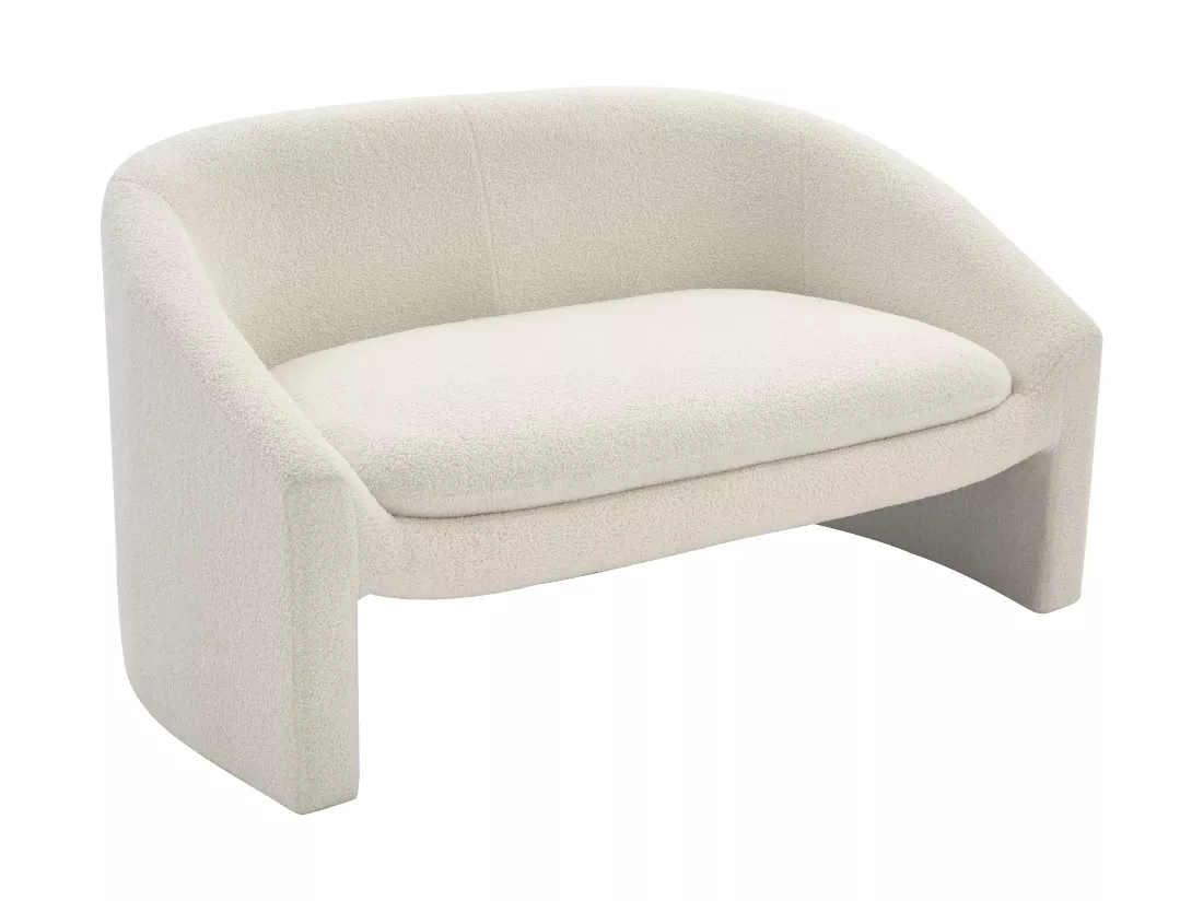 Canapé 2 places en tissu bouclette blanc OSSANA