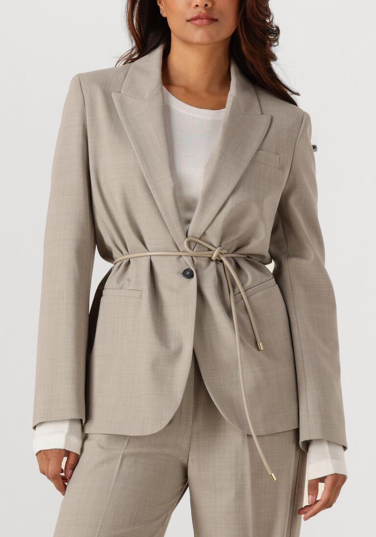 beige forte forte blazer wool blend canvas belted masculine jacket