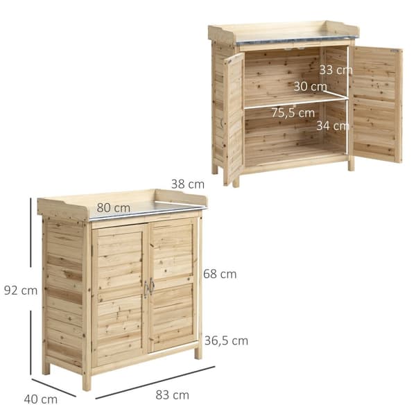 Hageskap Plantebord Med Underskap Treutstyr Skap Skap Med 2 Hyller Redskapsbod Hagebod Utendørs Natur 83 X 40 X 92 Cm