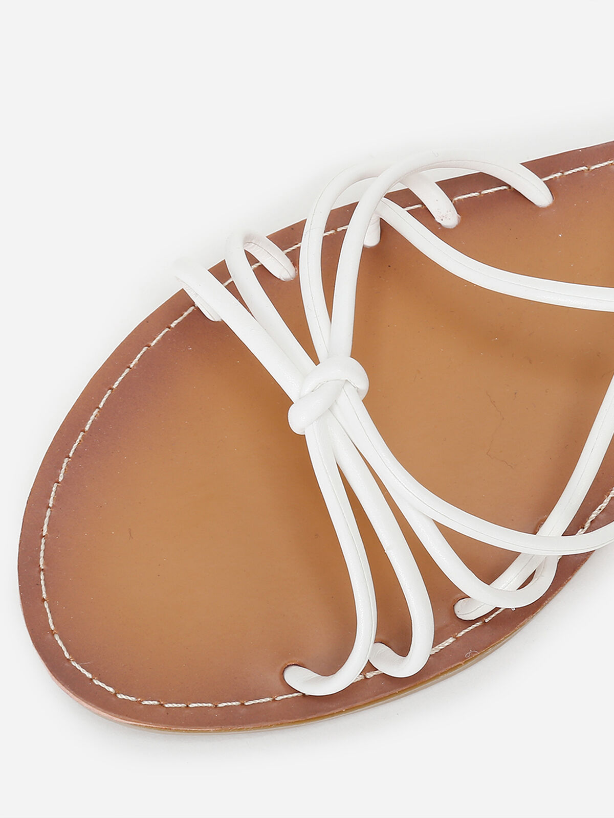 Sandales plates en simili à lacets- Blanc