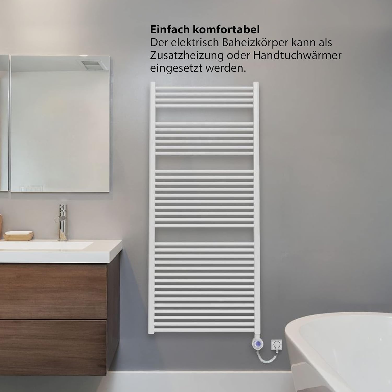 Bosch Thermotechnik elektrischer Badheizkörper Heat Radiator 4500, Maße 1703x500 mm, 900 Watt, mit Handtuchhalterung und integriertem Temperaturregler, weiß