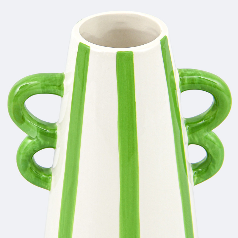 Vase avec anses rayé vert