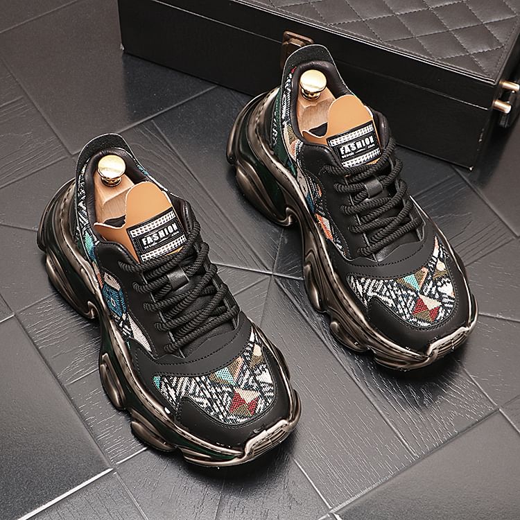Mr Ozera - Sneakers met vetersluiting en patroonapplicatie