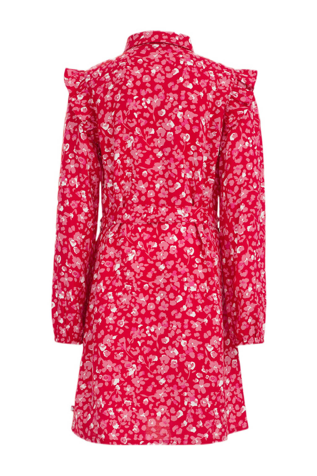 WE Fashion jurk met all over print en ruches rood/roze