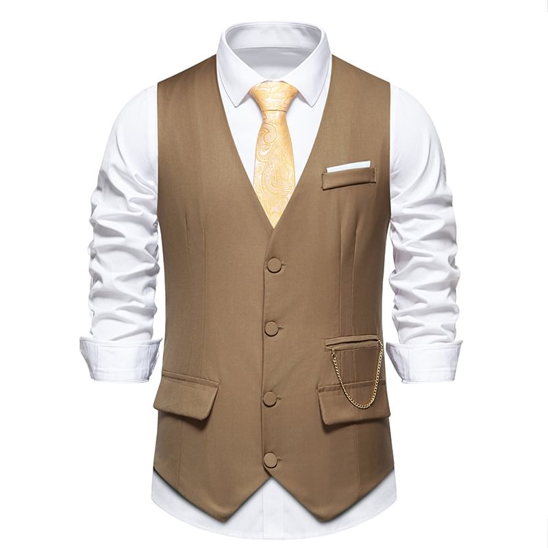 YIKES - V-hals effen enkelrijgs vest met ketting
