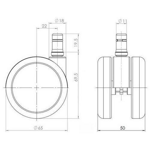 Stuhlrollen 5x ROLO 11mm/65mm Metall, Kunststoff hjh OFFICE