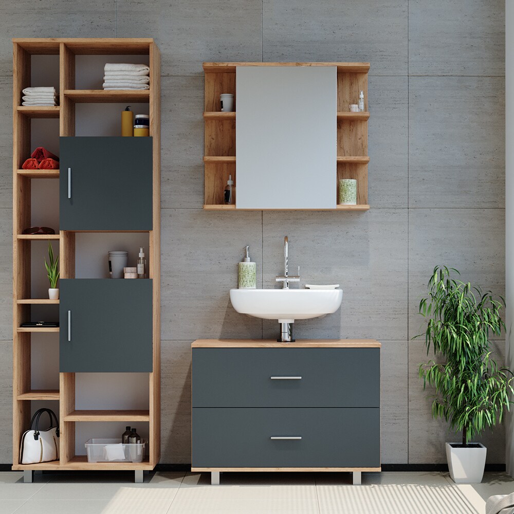 VICCO Badmöbel Set ILIAS Eiche Anthrazit Spiegel Kommode Unterschrank Badschrank