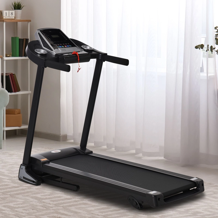 HOMCOM Laufband Ideales Training, Getränkehalter, Handyhalter Schwarz, Grau
