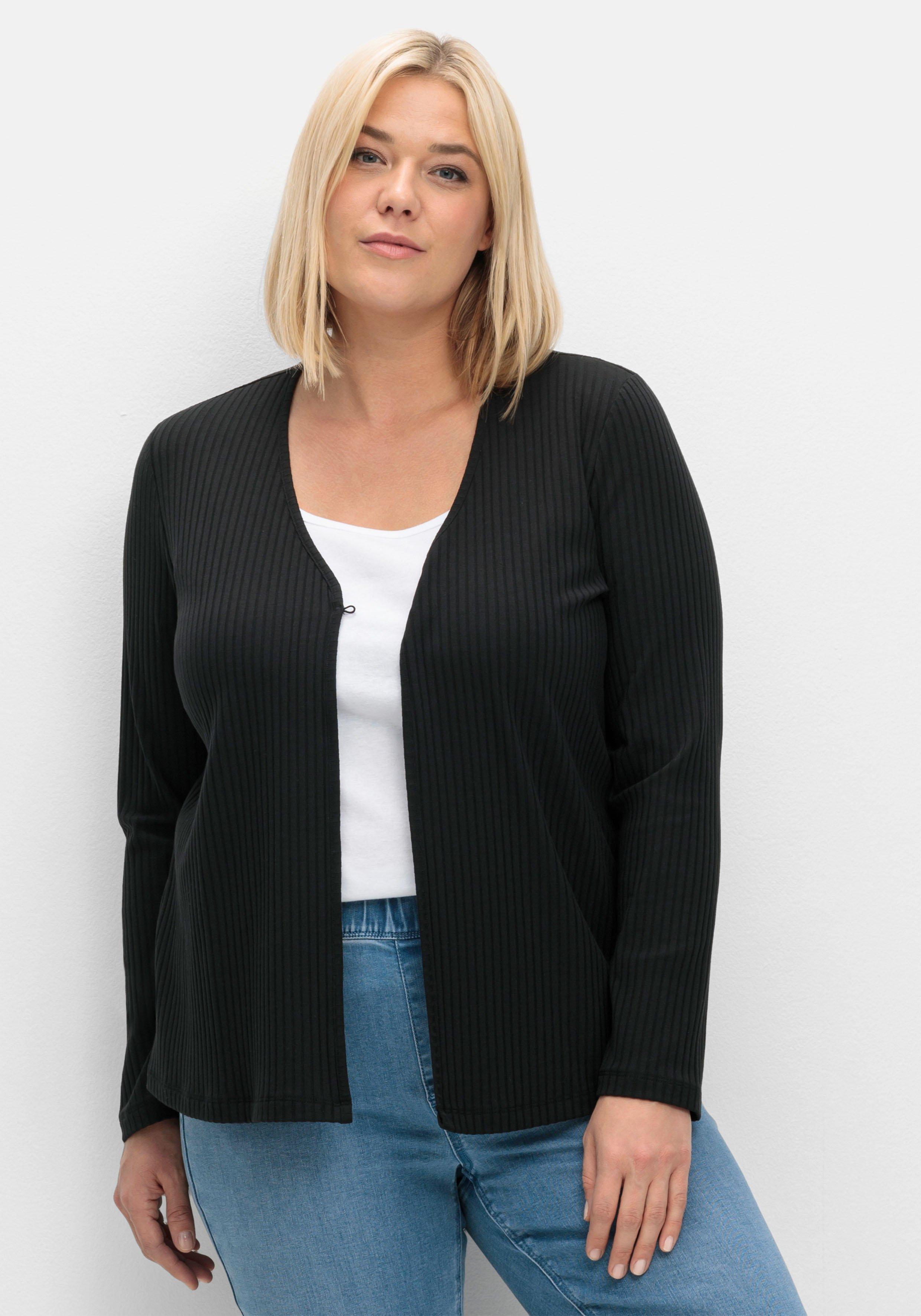 Gerippte Shirtjacke mit 1-Knopf-Verschluss