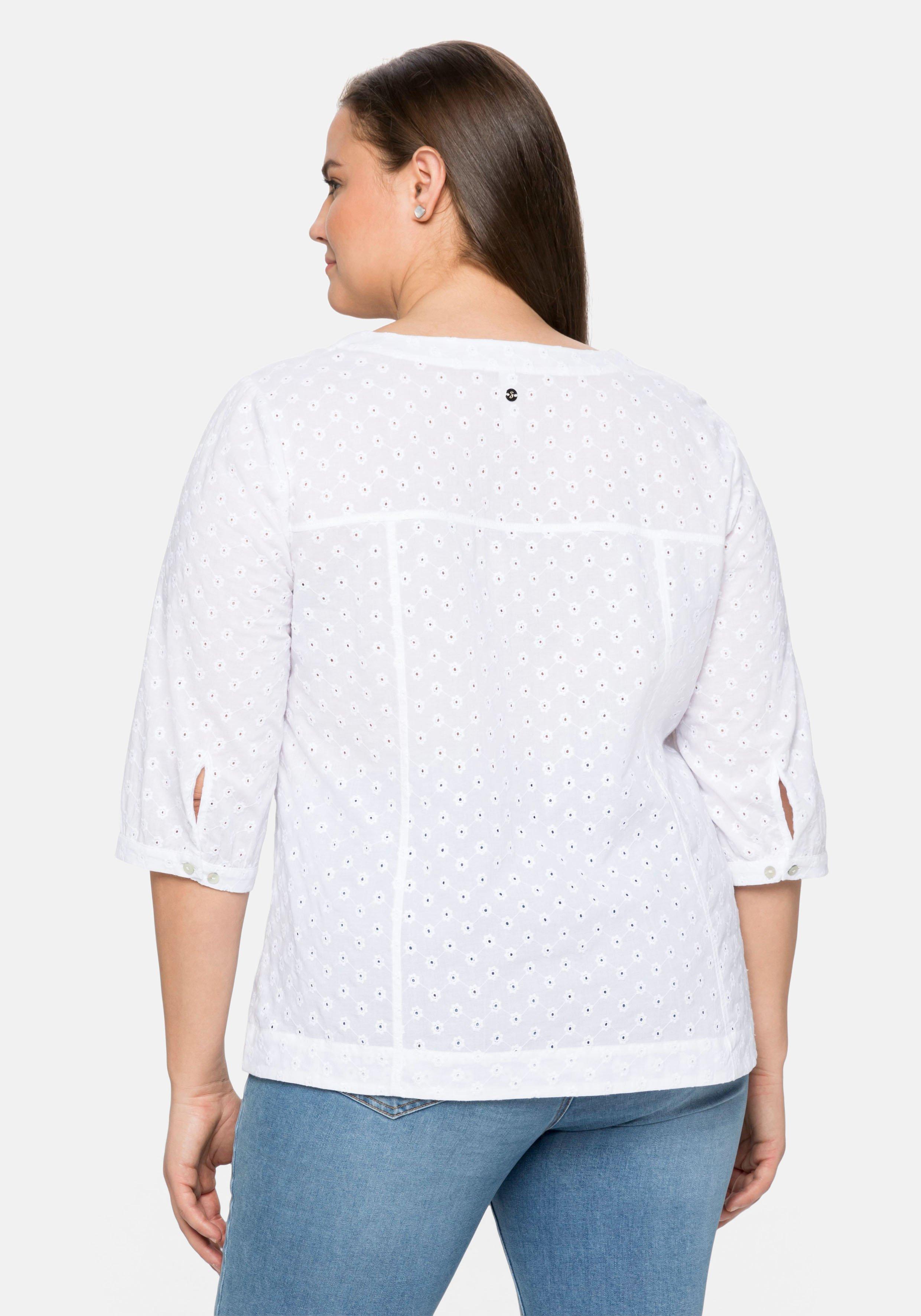 Bluse mit Karree-Ausschnitt und Blumenstickereien