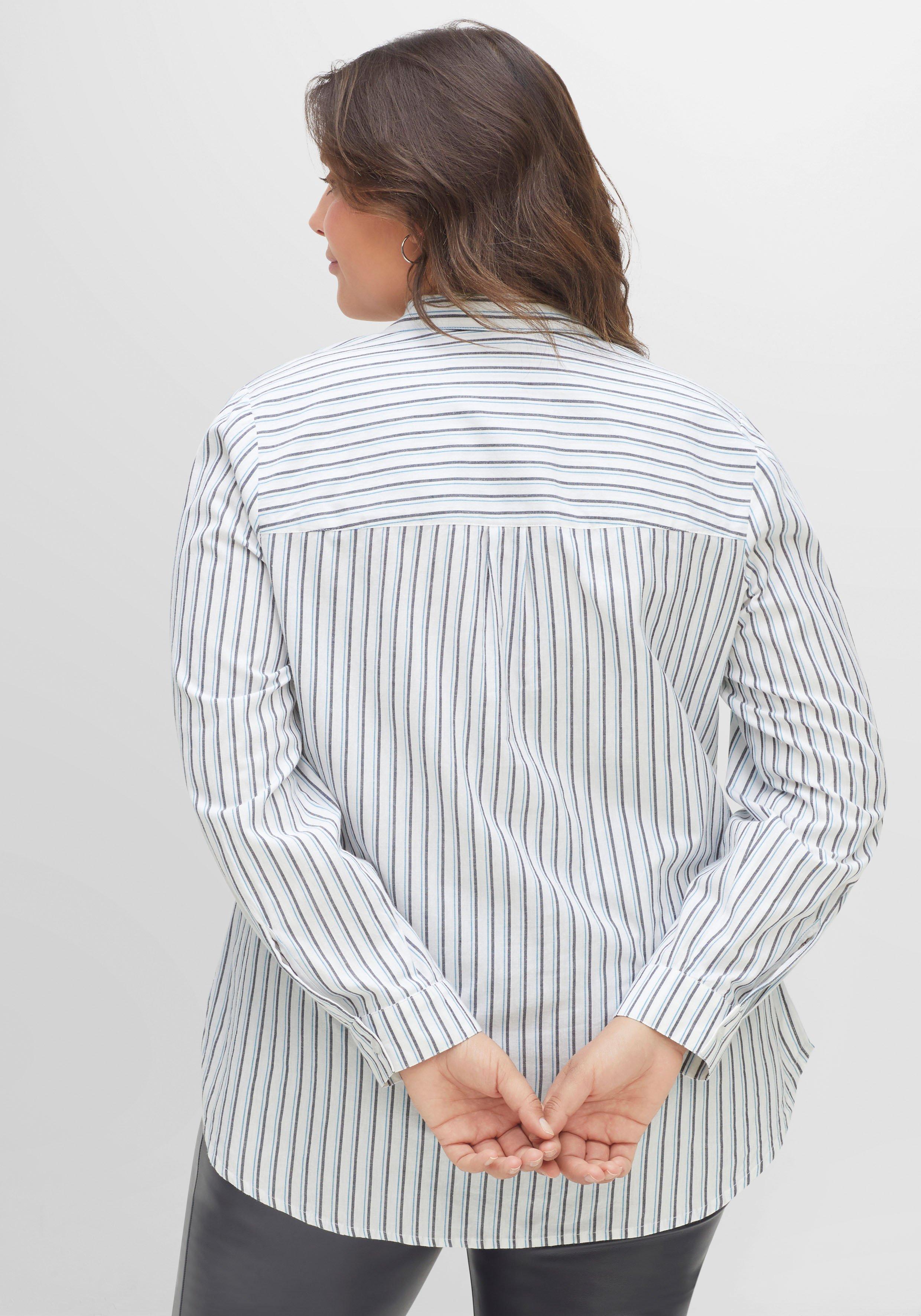 Gestreifte Hemdbluse mit Krempelärmeln