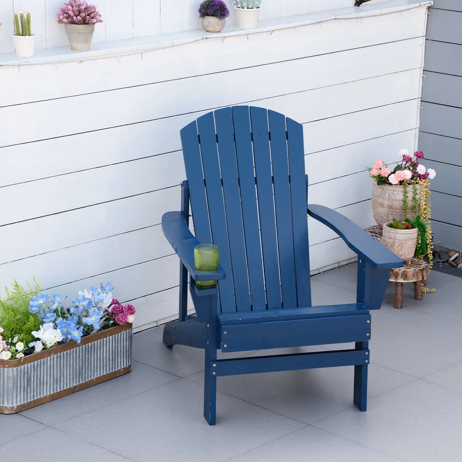 Outsunny Gartenstuhl aus Massivholz blau