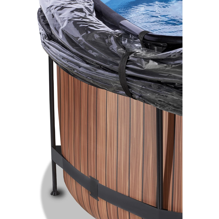 EXIT Wood Pool ø360x122cm mit Abdeckung und Sandfilterpumpe, braun
