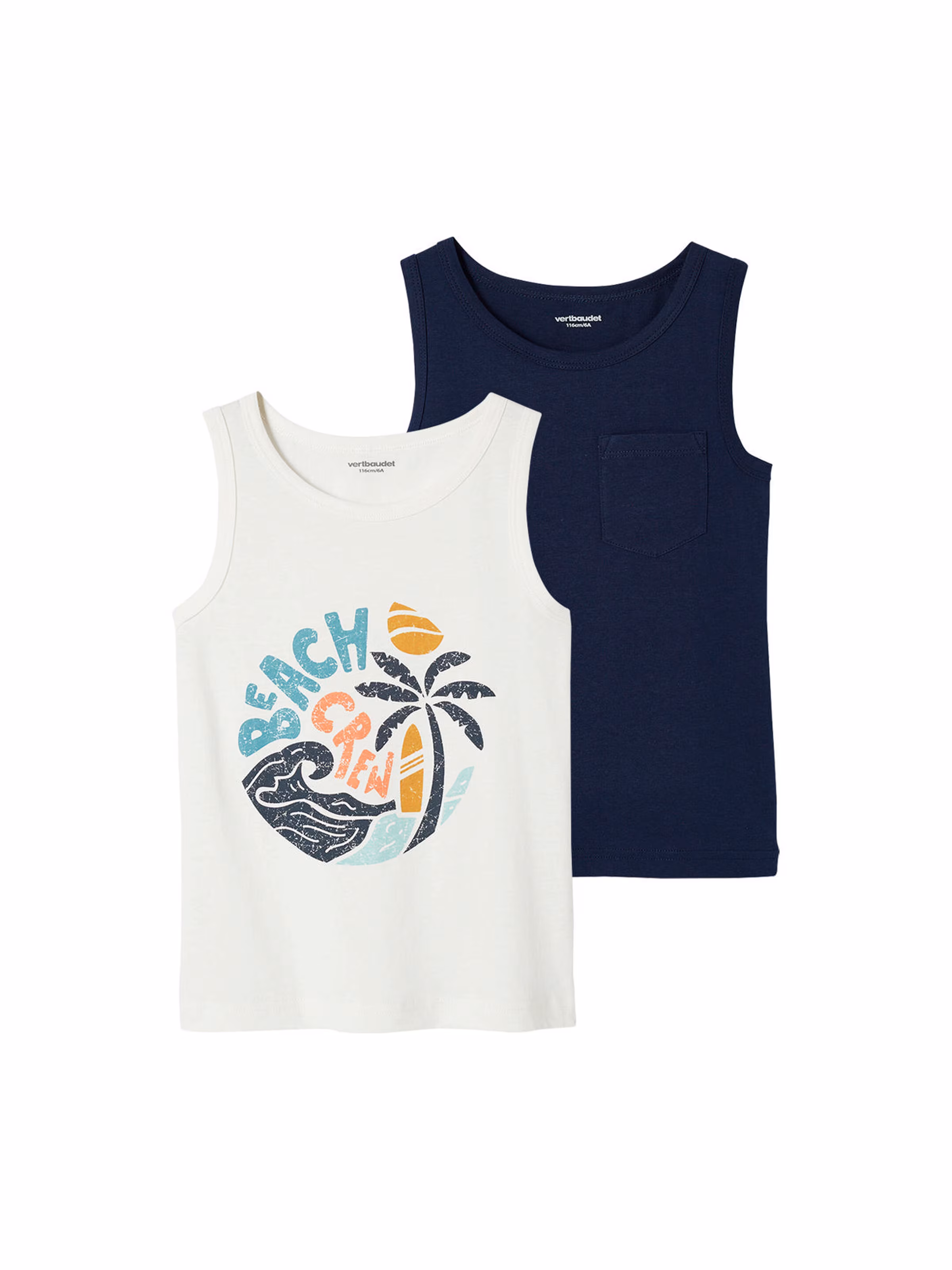 Vertbaudet 2er-Pack Jungen Trägershirts, Palmen pack weiß