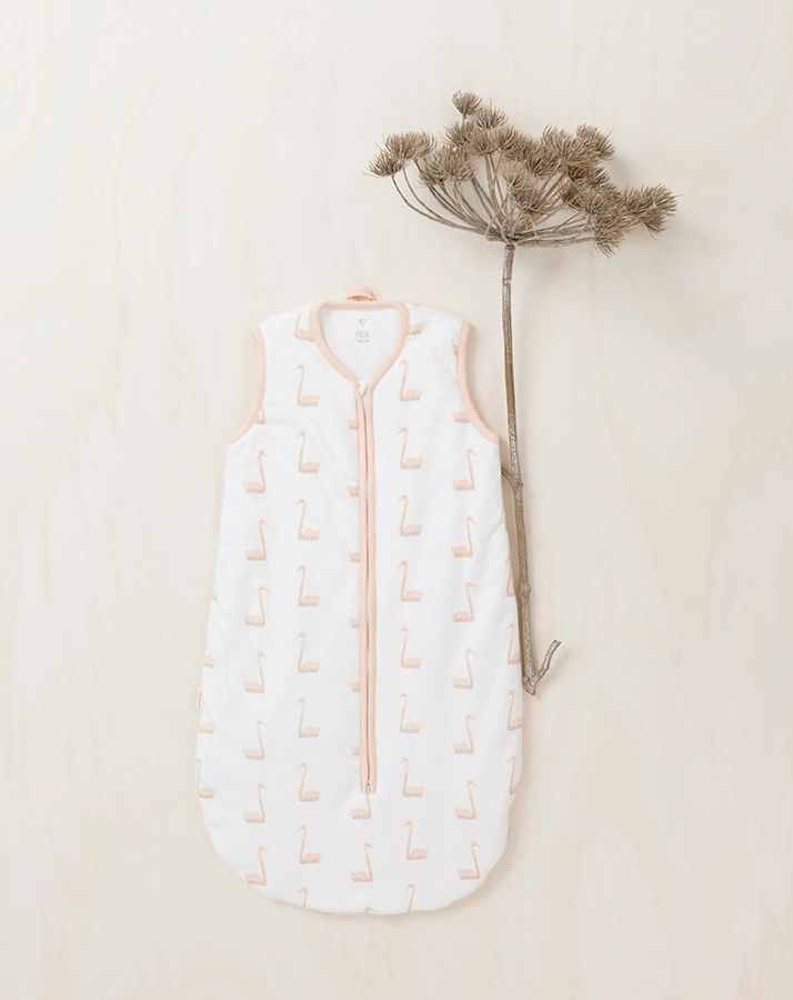 Musselin-Schlafsack SWAN in weiß/rosa
