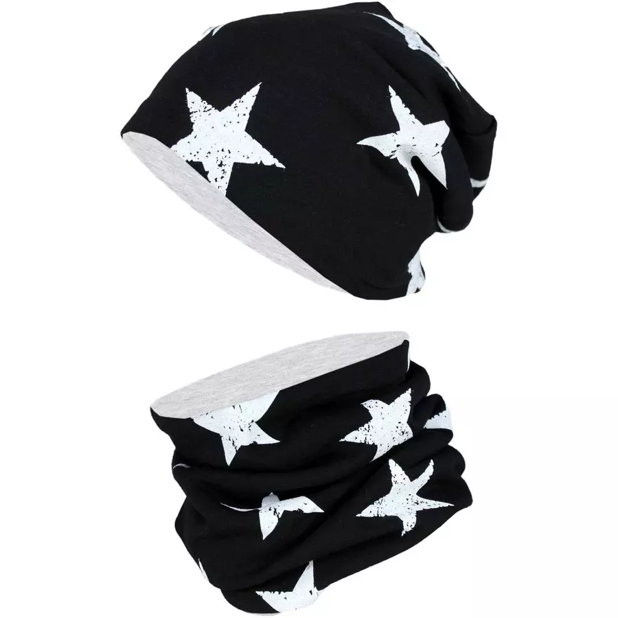 TupTam Unisex Kinder Beanie Mütze Schlauchschal Set schwarzweiß