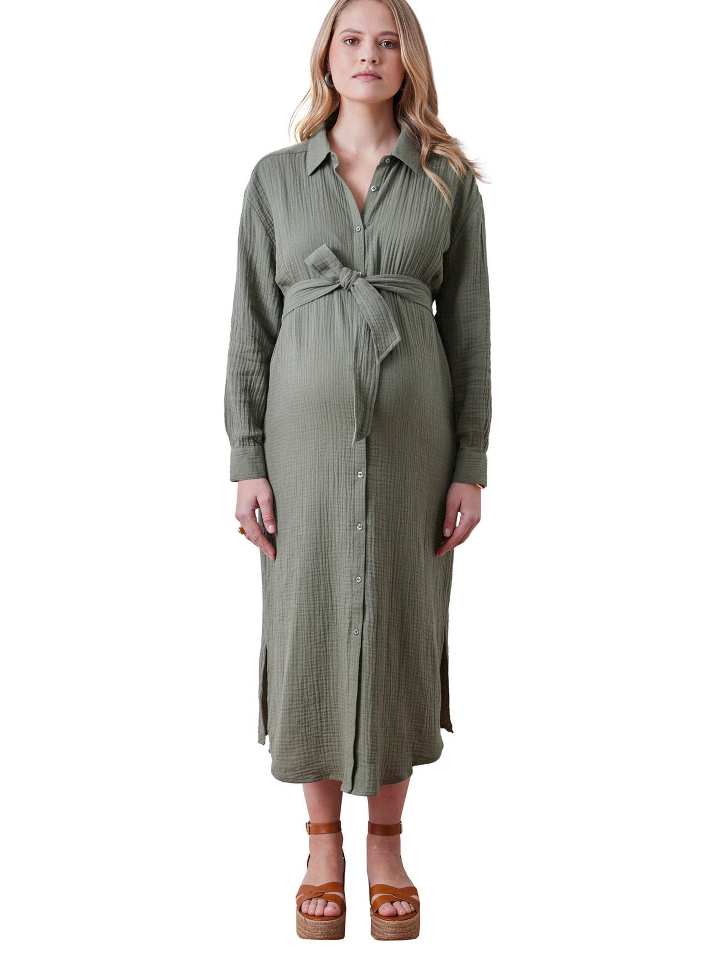 Vertbaudet Hemdblusenkleid aus Musselin, Schwangerschaft & Stillzeit olivgrün