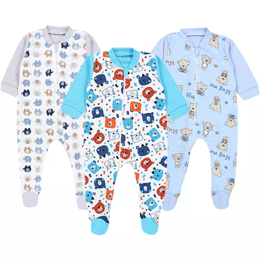 TupTam Baby Unisex Schlafstrampler mit Fuß 3er Pack blaugrau