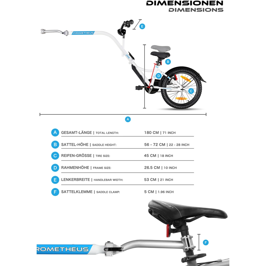 PROMETHEUS BICYCLES® Tandem Fahrradanhänger 18 Zoll weiss