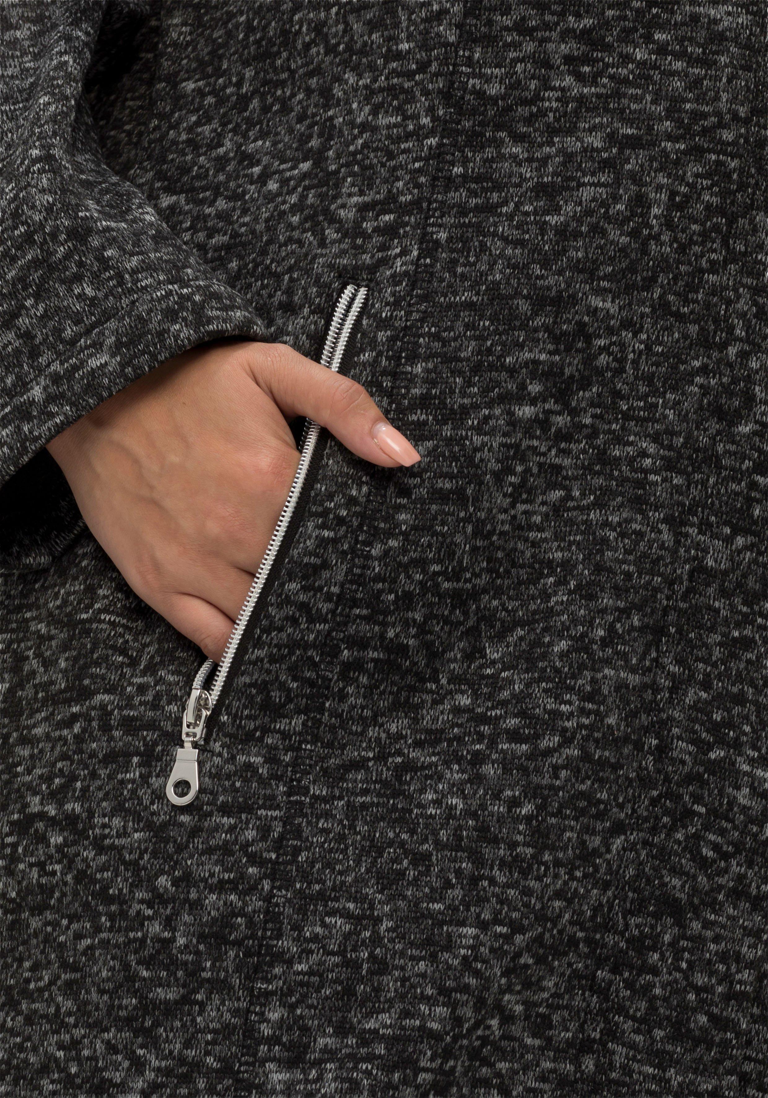 Lange melierte Strickfleecejacke mit Kapuze