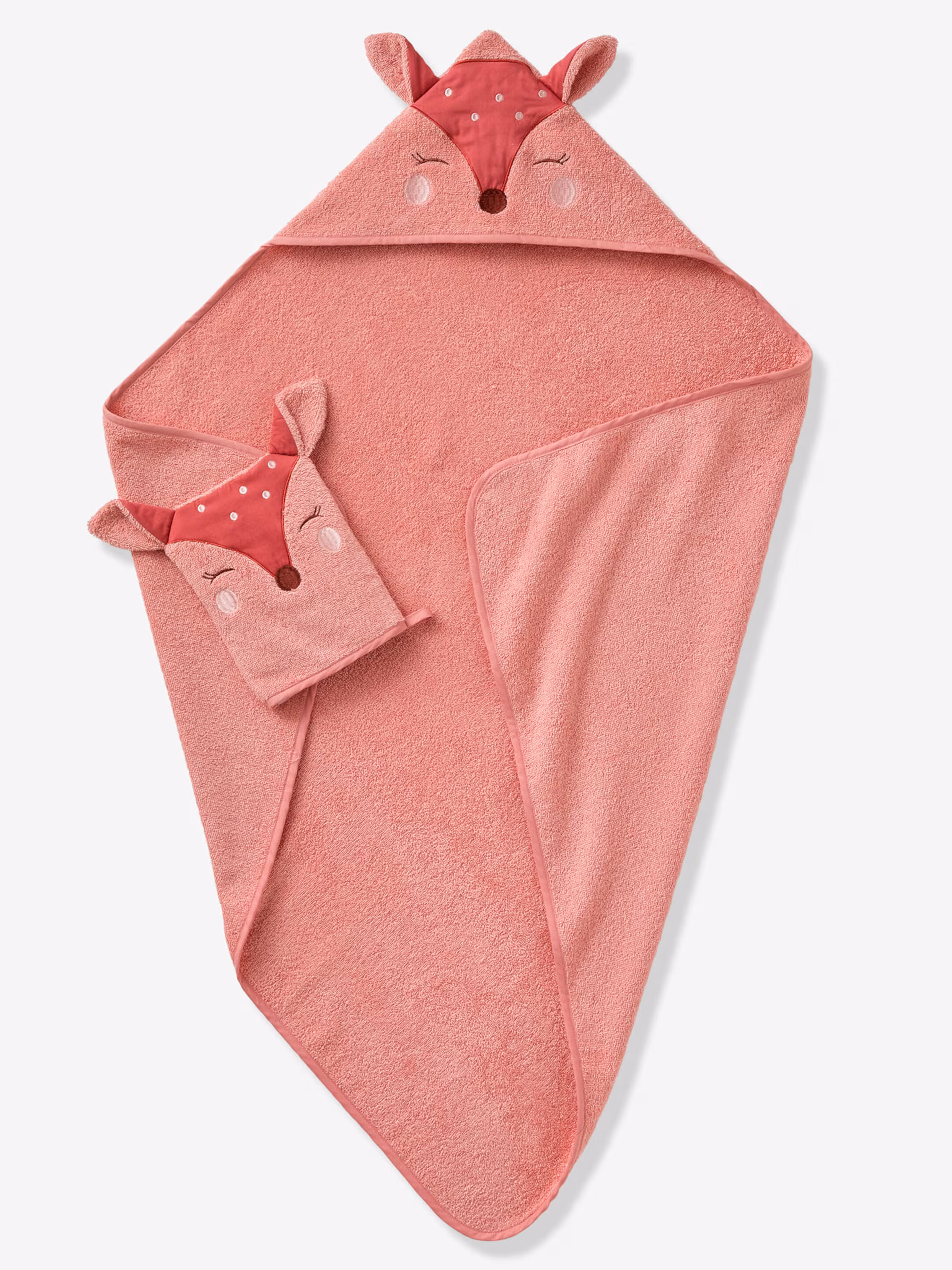 Vertbaudet Baby-Set: Badetuch und Waschhandschuh REH rosa/reh