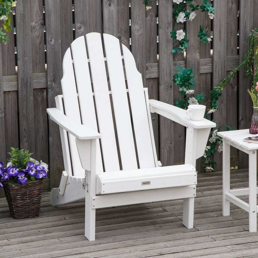 Outsunny Gartenstuhl mit tiefem Sitz weiß