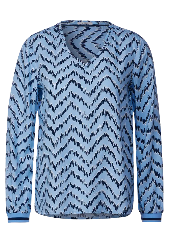 Bluse mit Zick Zack Print - soda blue