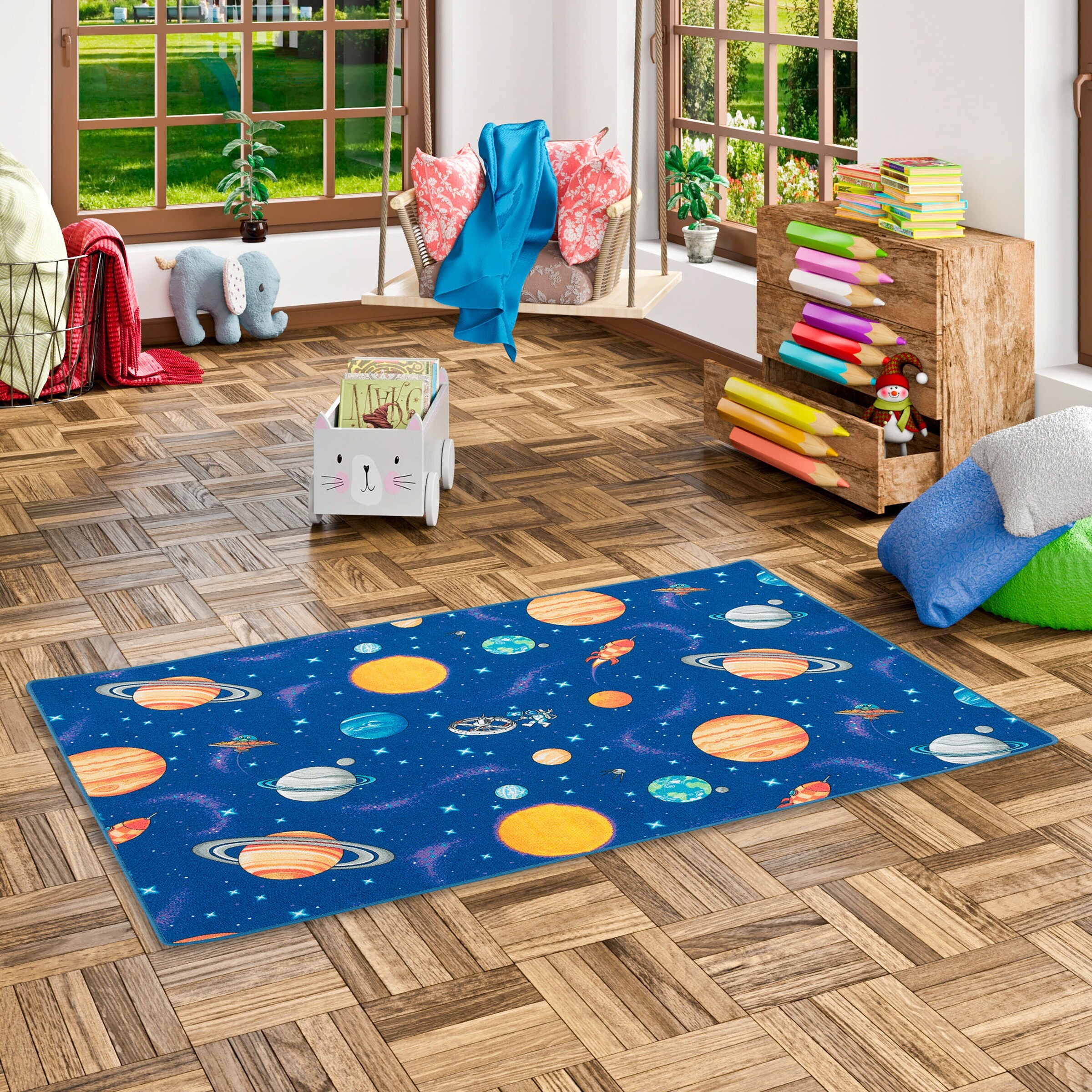 Snapstyle Kinder Spiel Teppich Weltall Blau