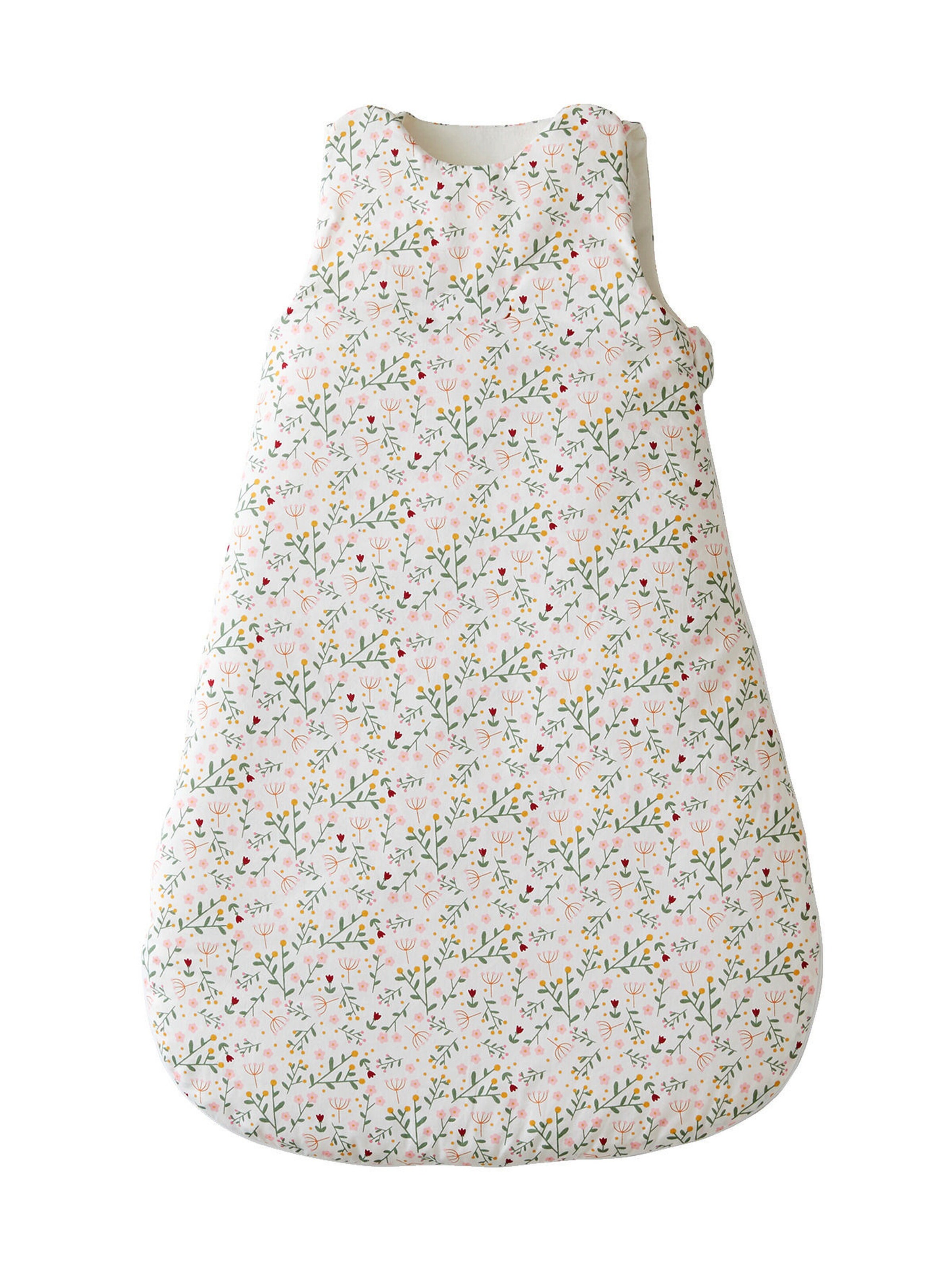 Vertbaudet Ärmelloser Baby Schlafsack BLUMENZAUBER weiß bedruckt