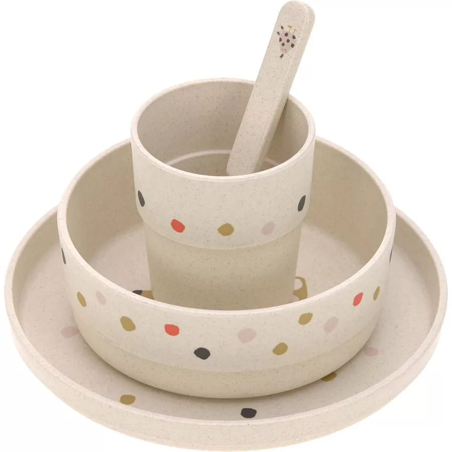 Lässig Kindergeschirrset mit 2 Lätzchen Little Mateys 6er Set orange