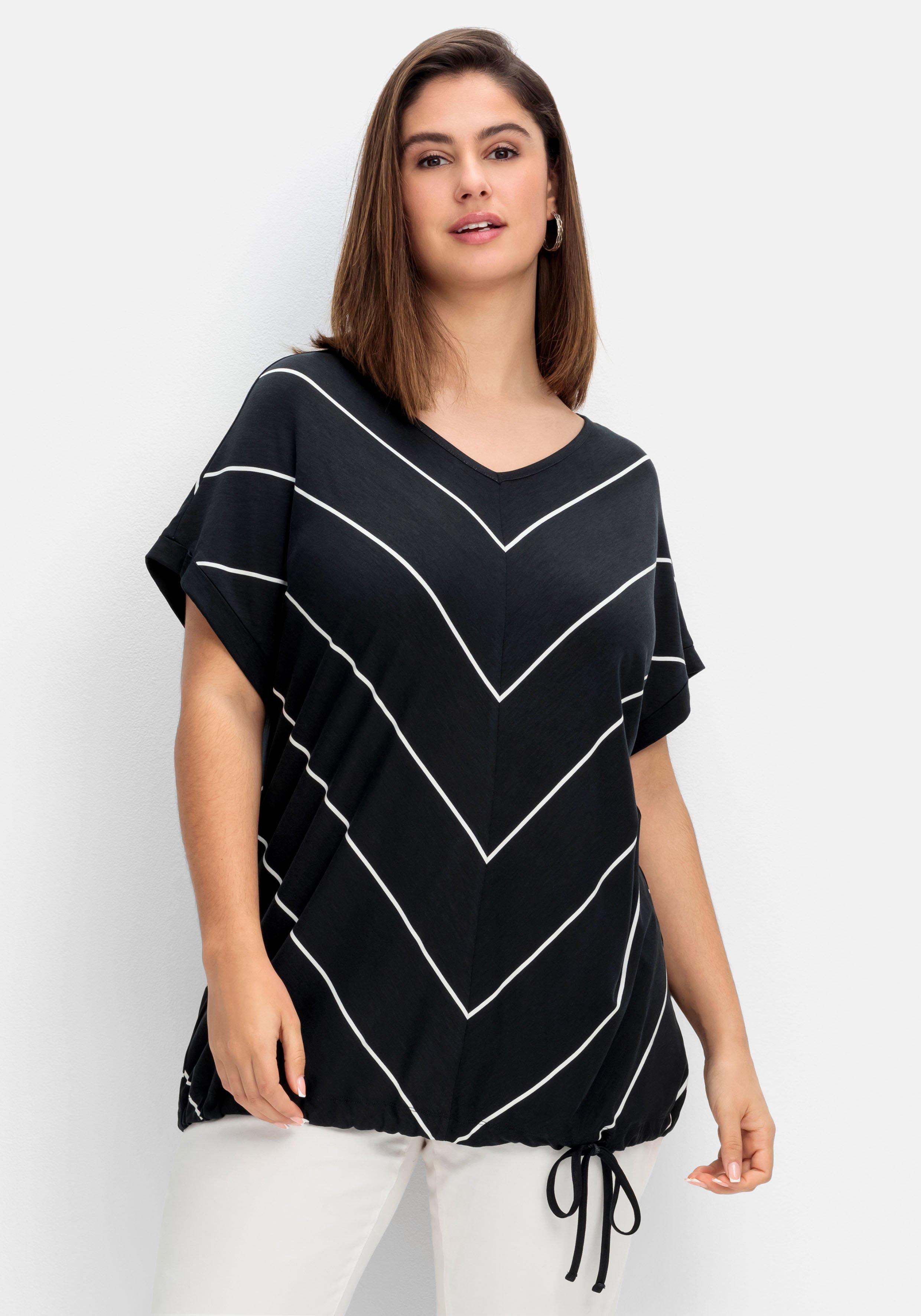 Shirt mit Streifen und Bindeband am Saum