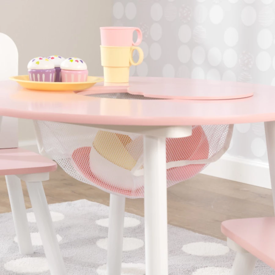 KidKraft® Runder Aufbewahrungstisch mit zwei Stühlen, weißrosa