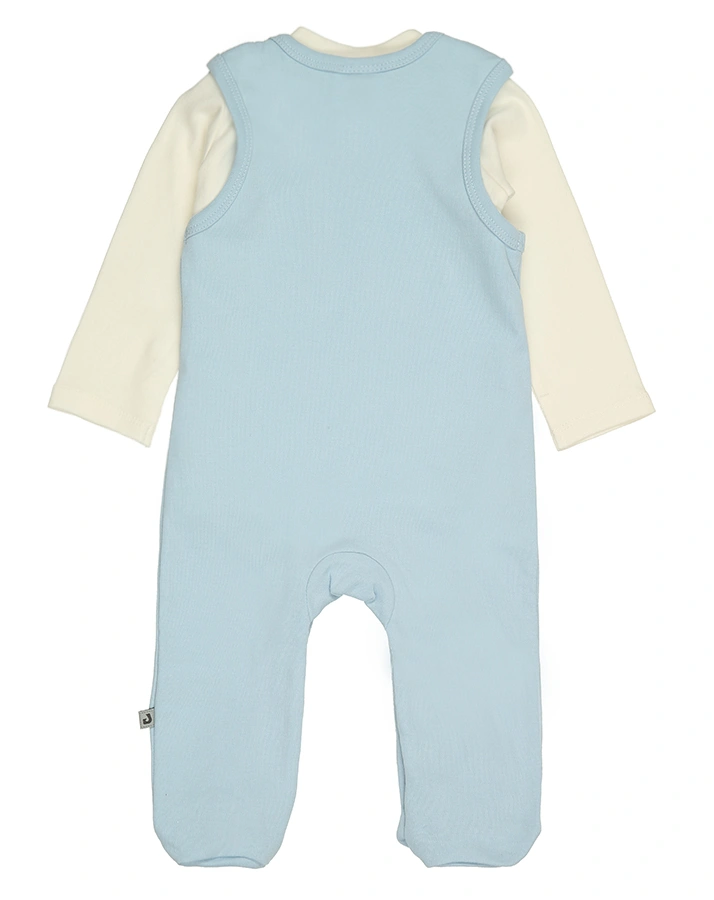 Strampler ELEFANTEN mit Langarmshirt in hellblau/weiß