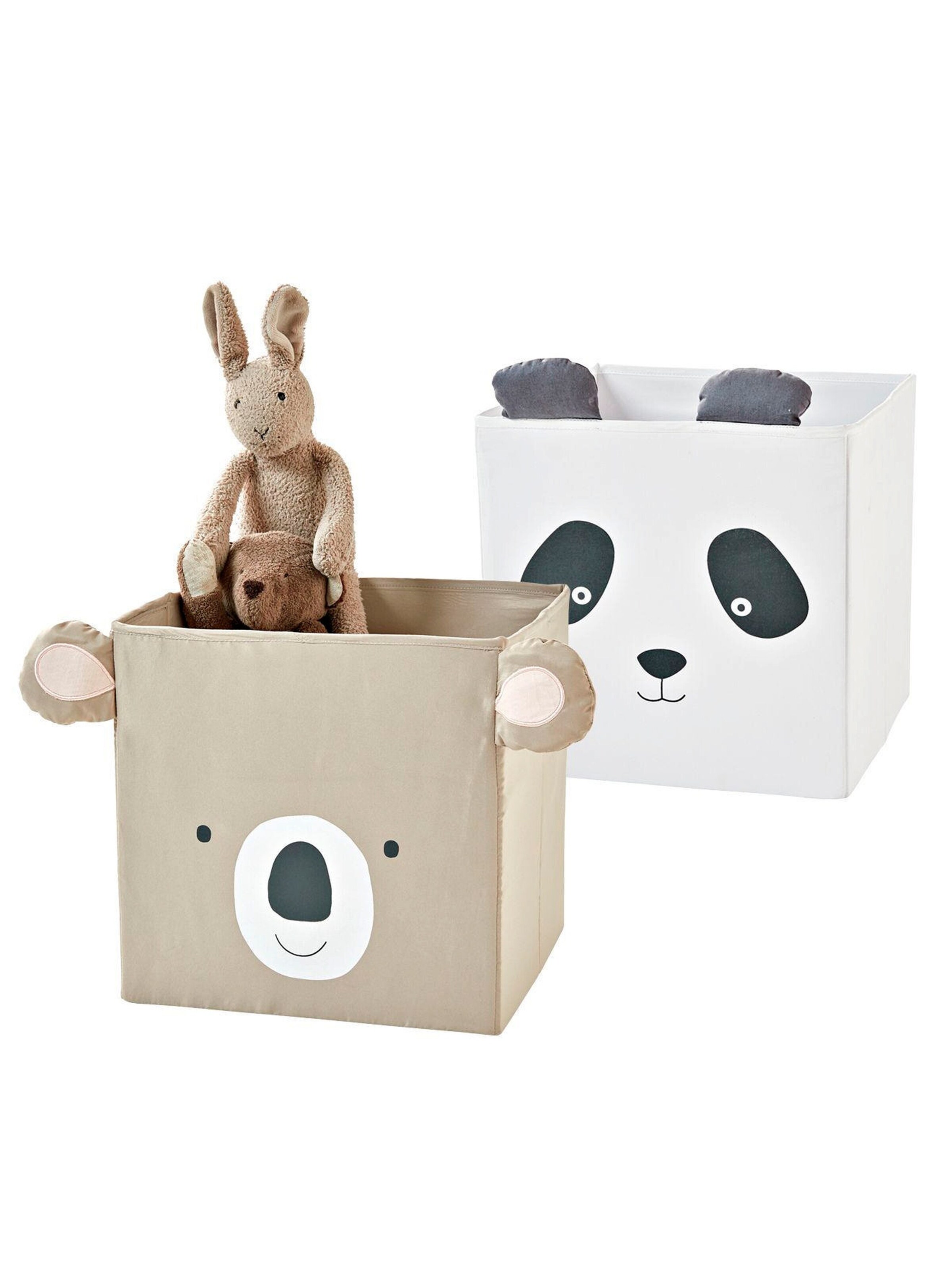 Vertbaudet Kinderzimmer 2er-Set Aufbewahrungsboxen, Panda + Koala taupe+helgrau