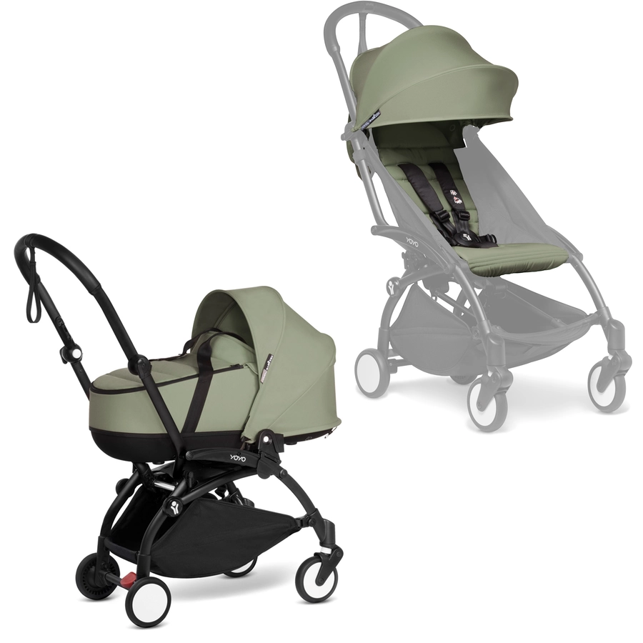 BABYZEN Kinderwagen YOYO2 0+ Black mit Liegewanne Gratis  Textilset Olive