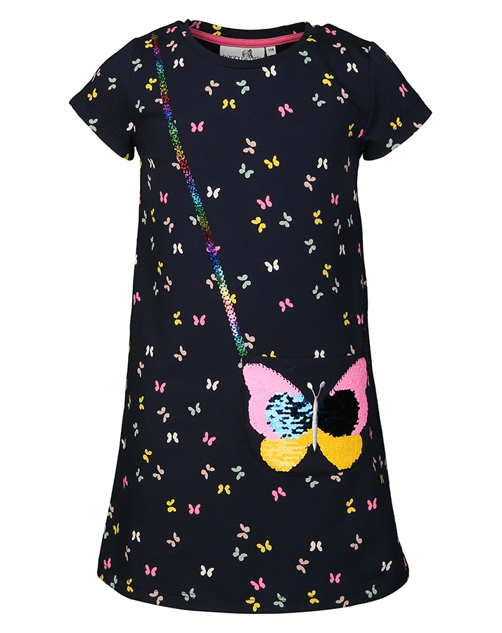 Jersey-Kleid SCHMETTERLINGE mit Wende-Pailetten in navy