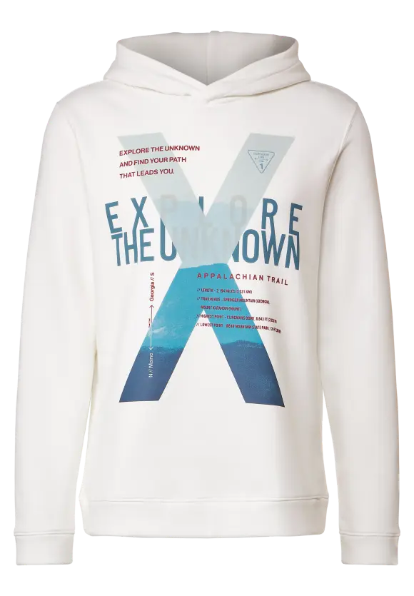 Kapuzenpulli mit Frontprint - broken white