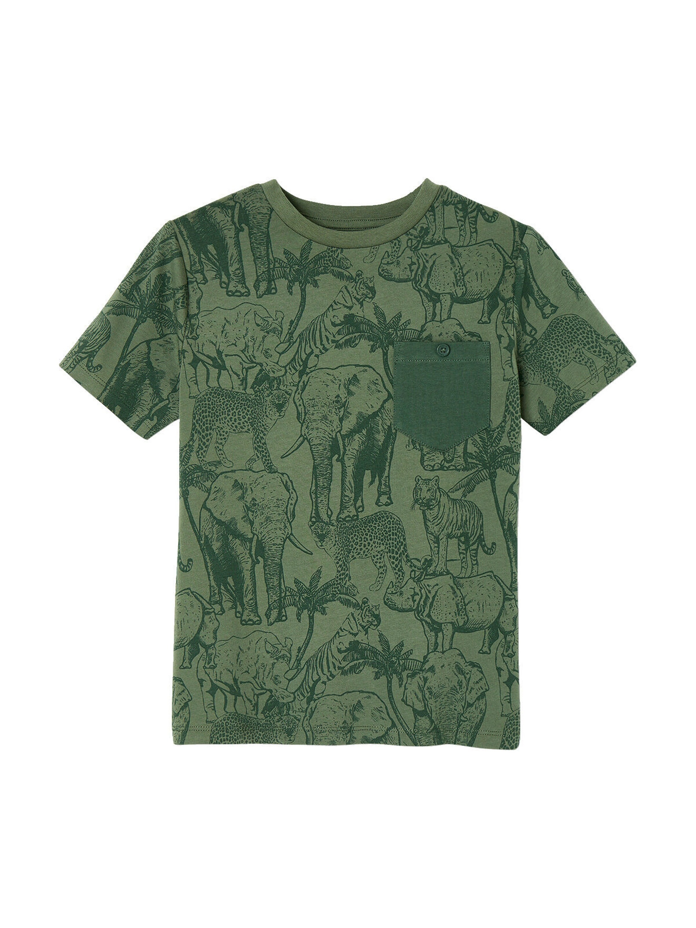 Vertbaudet Jungen T-Shirt, Print und Brusttasche moosgrün