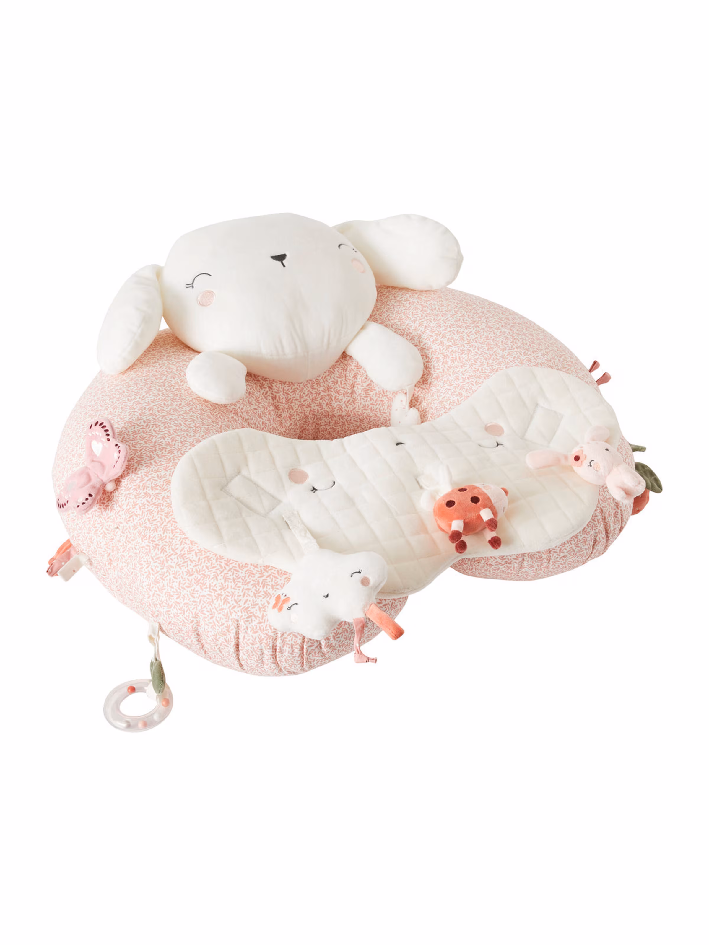 Vertbaudet Baby Activity-Kissen weiß bedruckt/rosa welt