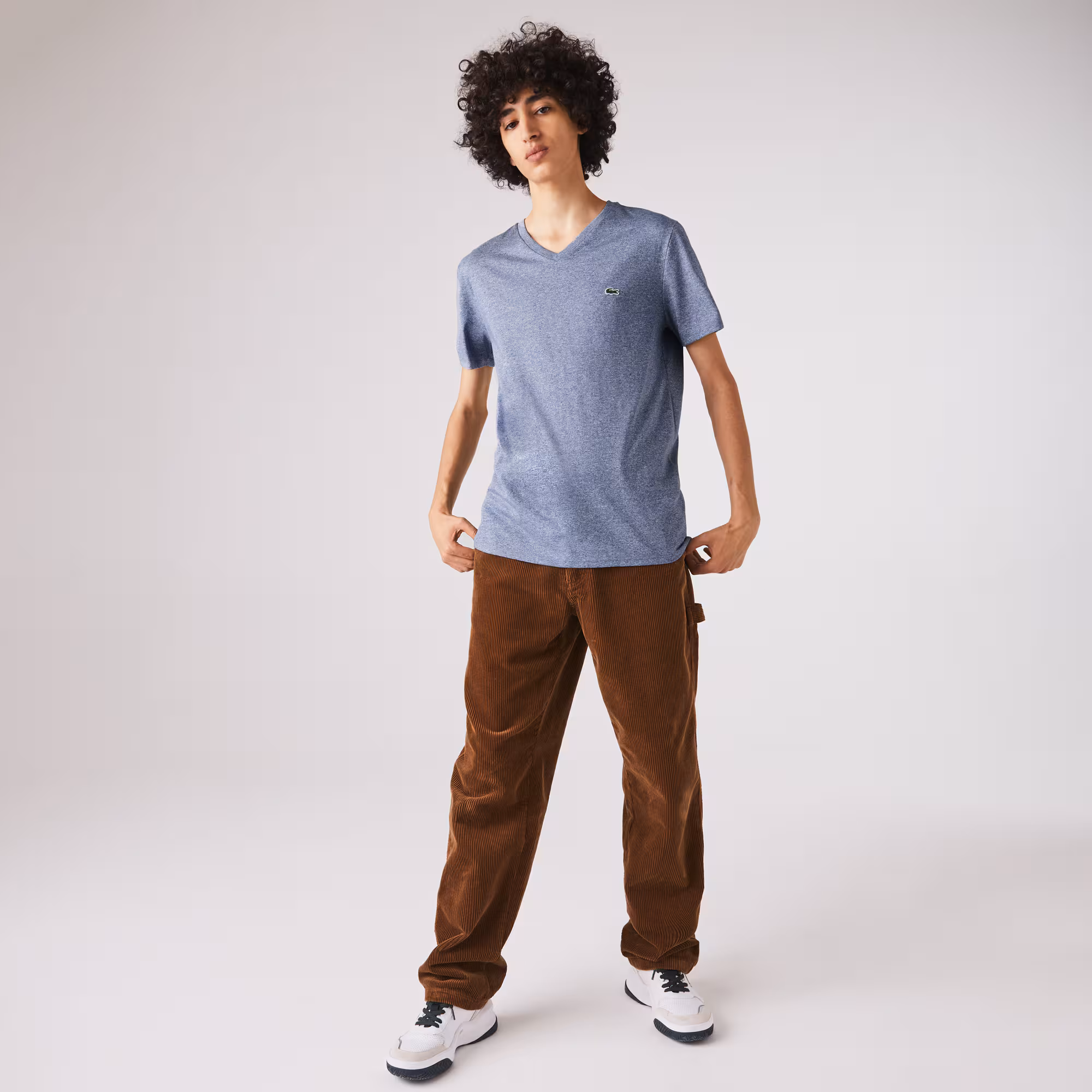 Herren-Shirt aus Pima-Baumwolljersey mit V-Ausschnitt T-Shirts - Blau - Lacoste - Herren