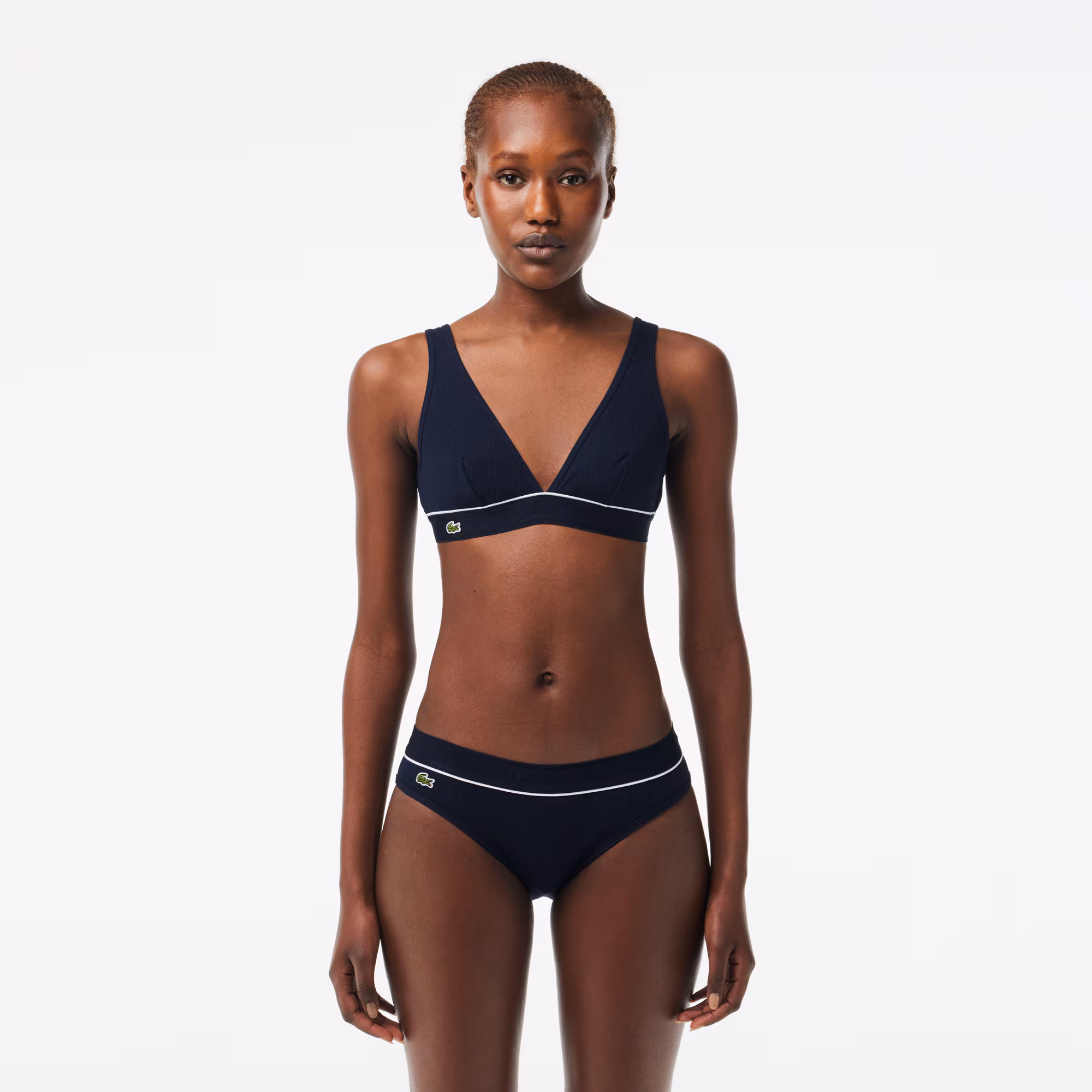 Triangel-Bralette aus gerippter Baumwolle Bralettes - Blau - Lacoste - Damen