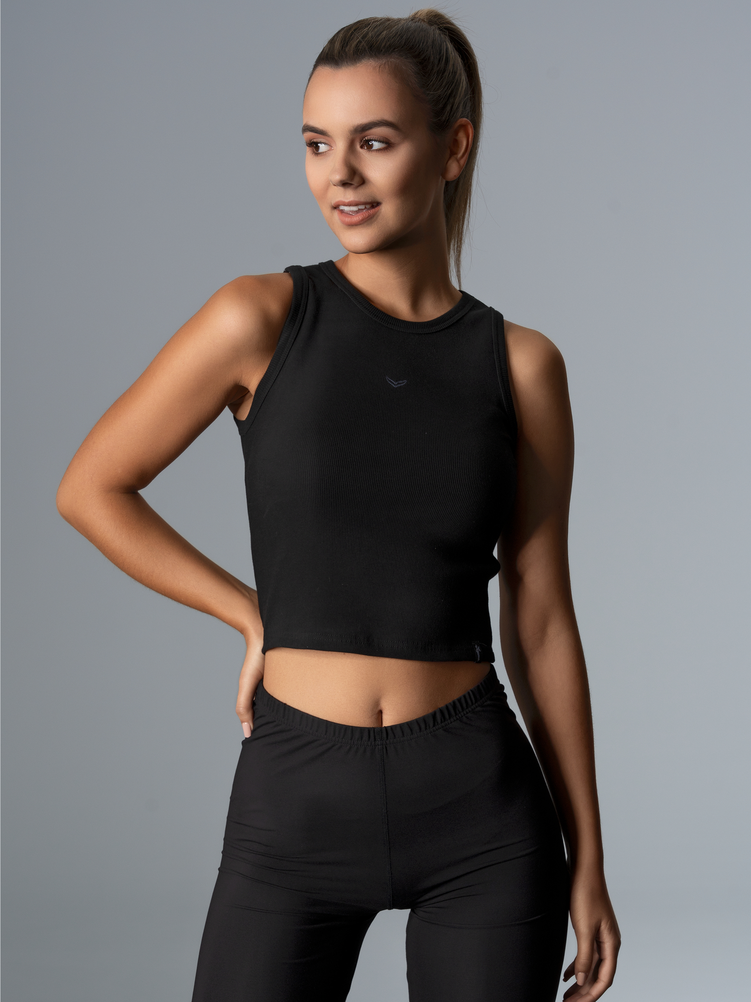 Cropped Top aus elastischem Doppelripp Schwarz