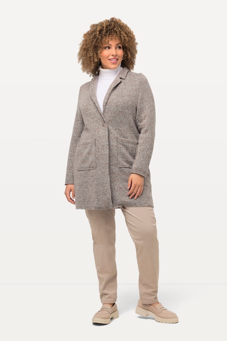 Strickjacke, melierter Strukturstrick, A-Linie, Revers