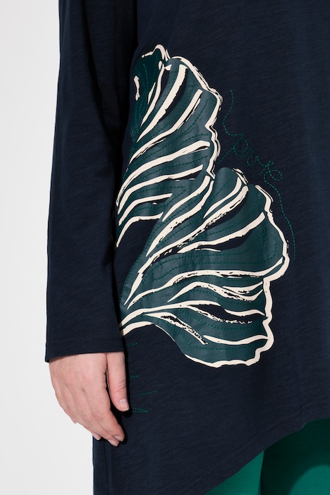 Longshirt, Blätter, V-Ausschnitt, Langarm, Biobaumwolle