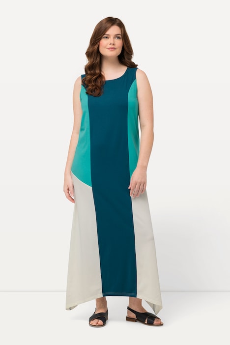 Midikleid, Jersey, Colorblocking, A-Linie, ärmellos, Biobaumwolle