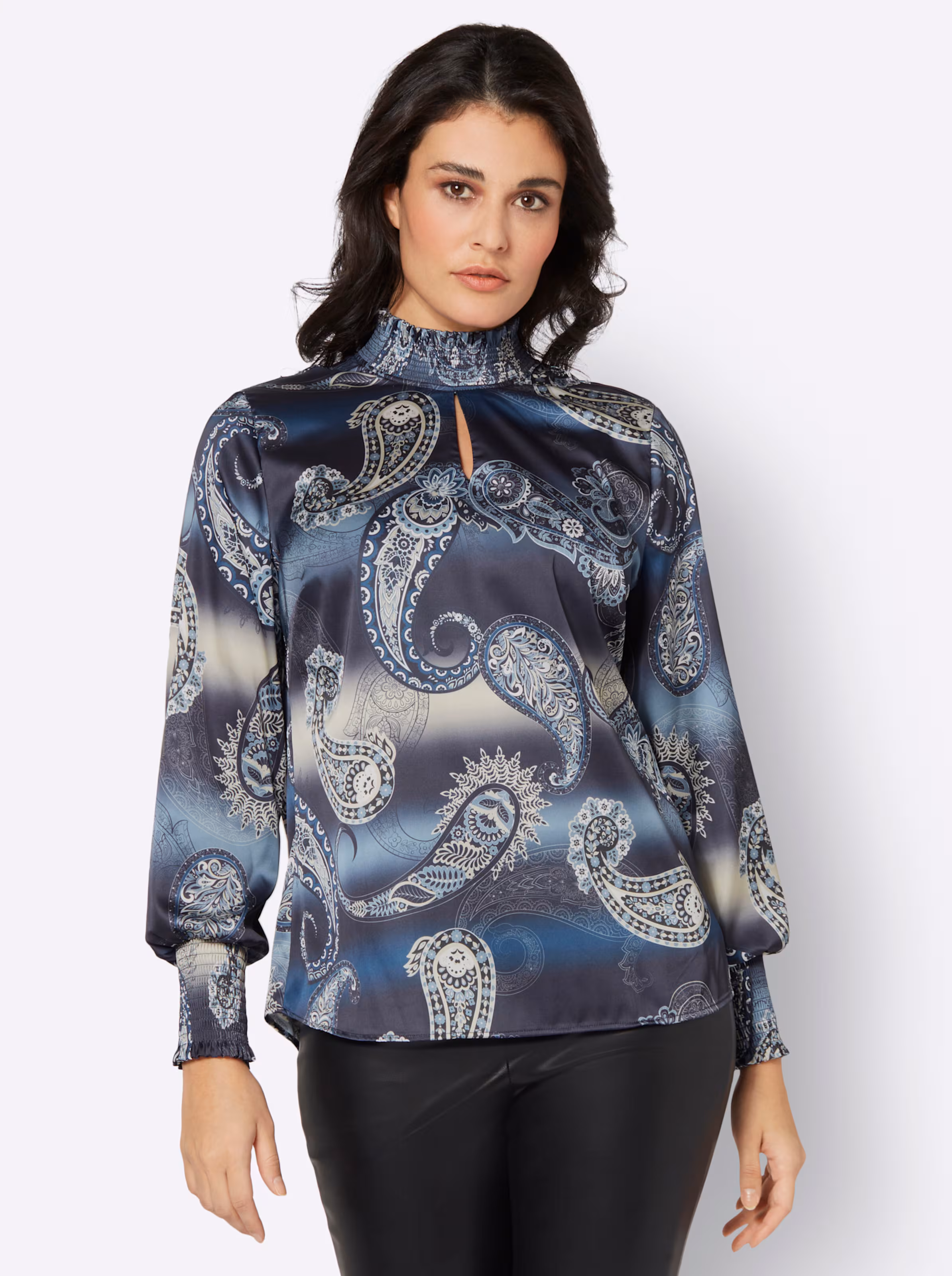 Druckbluse in marine-taubenblau-bedruckt