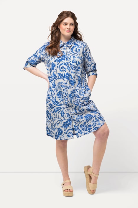 Hemdblusenkleid, A-Linie, Hemdkragen, 3/4-Arm