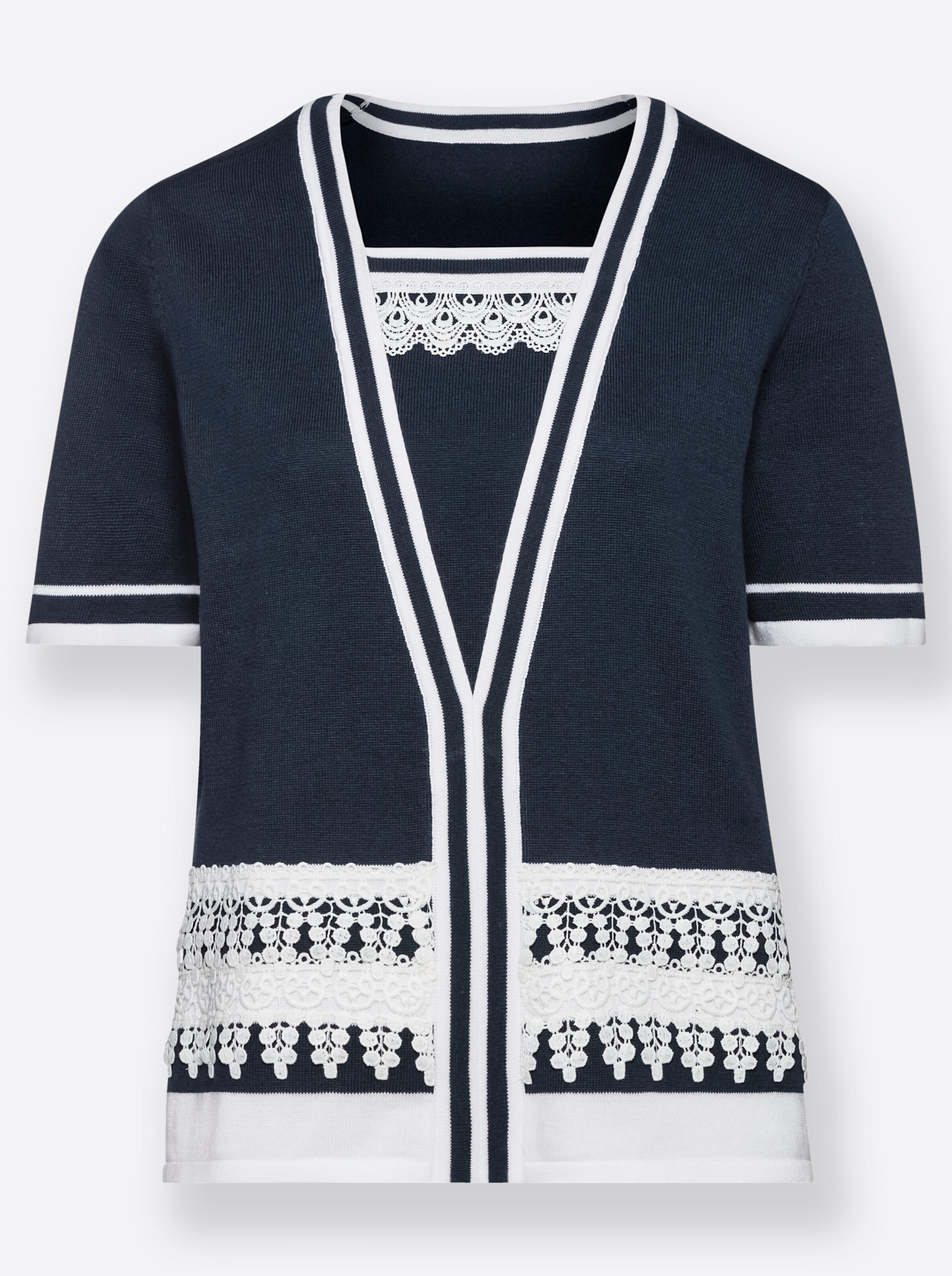 2-in-1-Pullover in nachtblau-weiß-gemustert